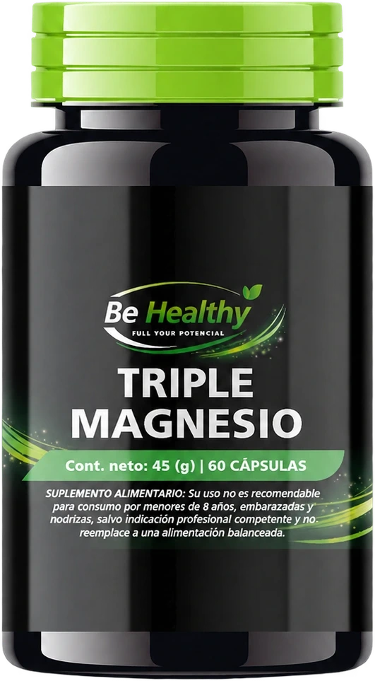 Triple Magnesio + Zinc Be Healthy 60 Cápsulas Entéricas · Sin Sabor