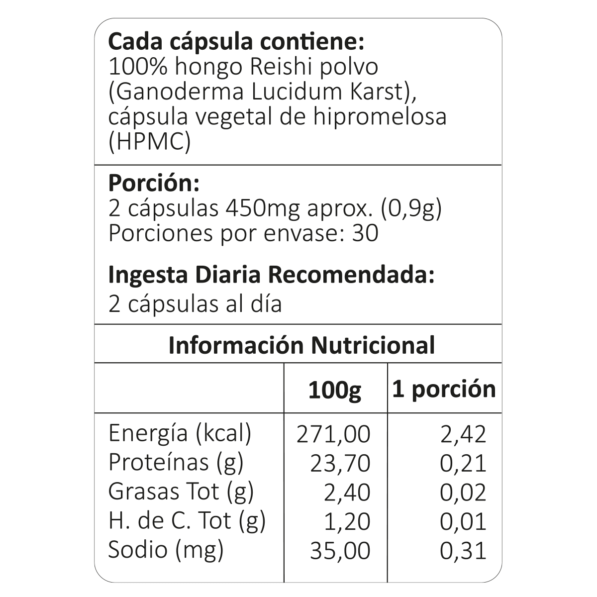 Cápsulas Reishi 450mg - 1 Mes