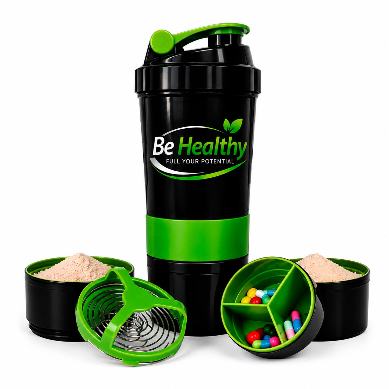 Vaso Shaker de Proteína 3 en 1  de 550 ml con Compartimientos Be Healthy