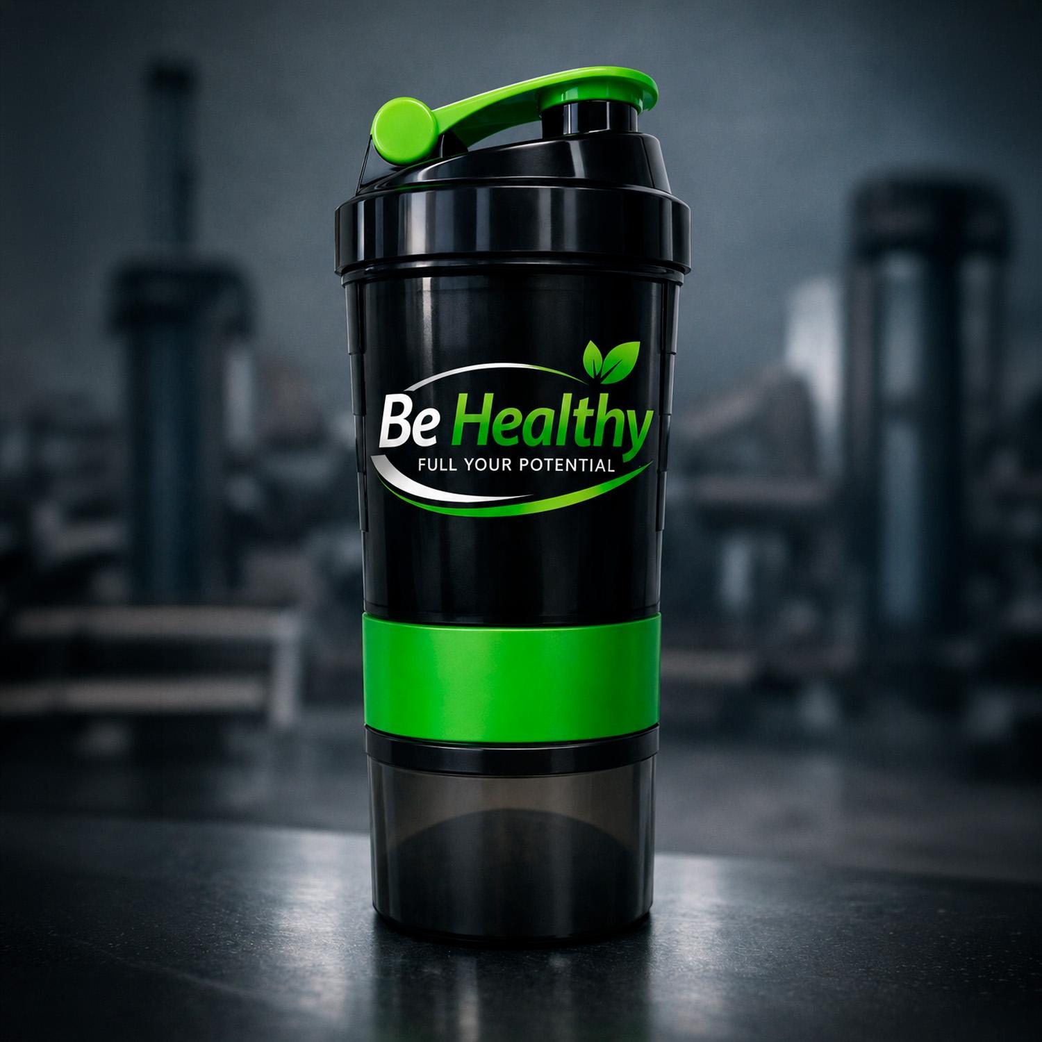 Vaso Shaker de Proteína 3 en 1  de 550 ml con Compartimientos Be Healthy