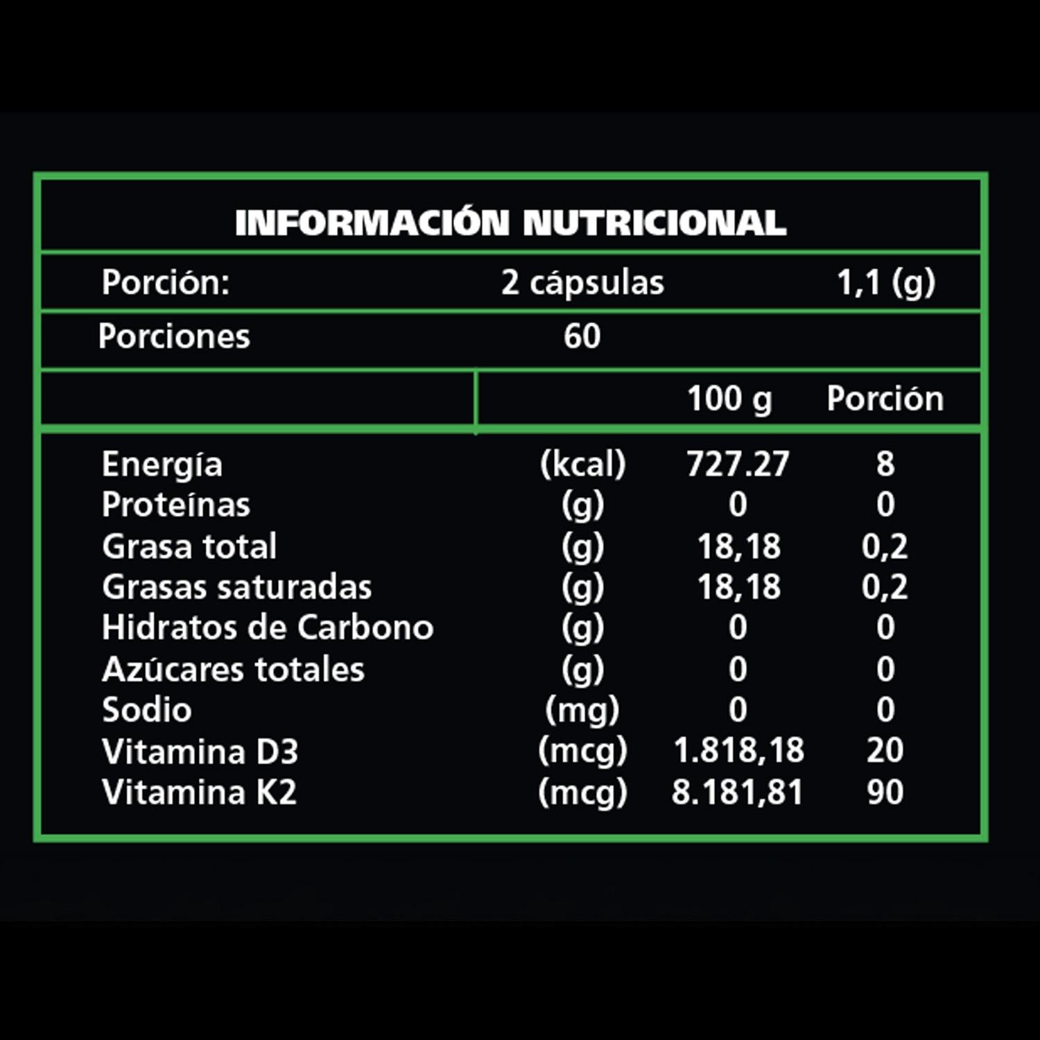 Vitamina D3 + K2  120 Cápsulas Be Healthy